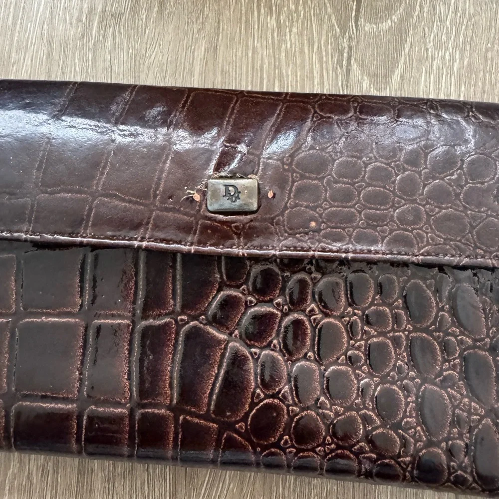 Vintage Dior Wallet, Embossed Leather, Crocodile 1960’s